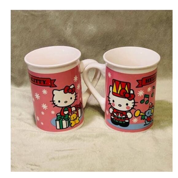 Vintage Hello Kitty Drummer Boy & Opening Presents Pair of Christmas 12oz Mugs - Picture 2 of 10